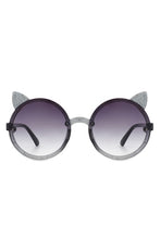 Load image into Gallery viewer, Girls Round Cat Ear Design Glitter Kids Sunglasses
