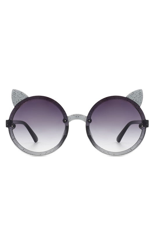 Girls Round Cat Ear Design Glitter Kids Sunglasses