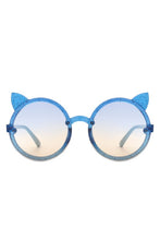 Load image into Gallery viewer, Girls Round Cat Ear Design Glitter Kids Sunglasses
