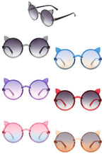 Load image into Gallery viewer, Girls Round Cat Ear Design Glitter Kids Sunglasses
