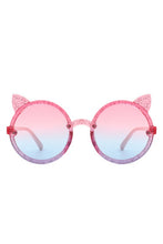 Load image into Gallery viewer, Girls Round Cat Ear Design Glitter Kids Sunglasses
