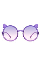 Load image into Gallery viewer, Girls Round Cat Ear Design Glitter Kids Sunglasses
